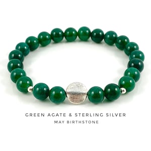 May Birthstone, Green Agate Bracelet, Sterling silver.