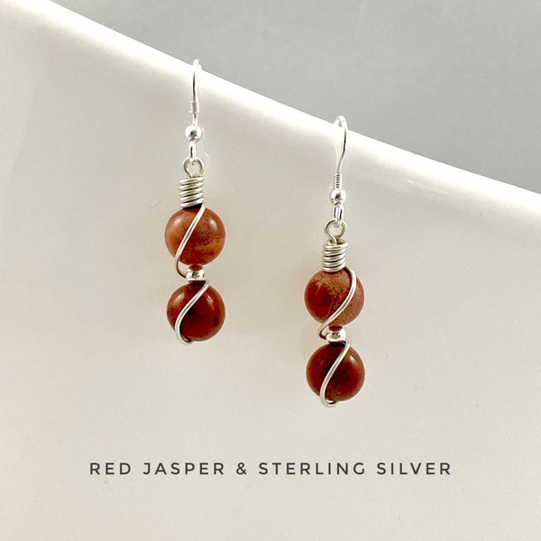 Red Jasper Earrings with sterling silver, Gift for women, small dangle earrings