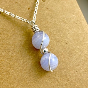 Blue Lace Agate Necklace, Sterling Silver, dainty light blue necklace