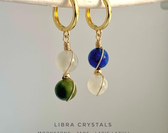 Libra Gemstone, Gold Hoop Earrings, Huggie Earrings, Birthstone