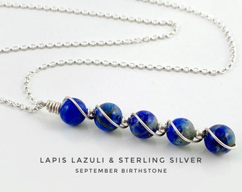 Lapis Lazuli necklace, Sterling Silver, September Birthstone,