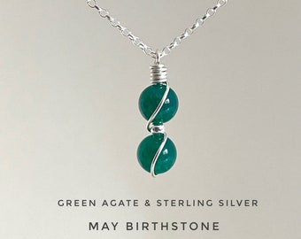 May Birthstone Necklace, Emerald Green Agate Necklace, May Birthday Gift, Birthstone Necklace
