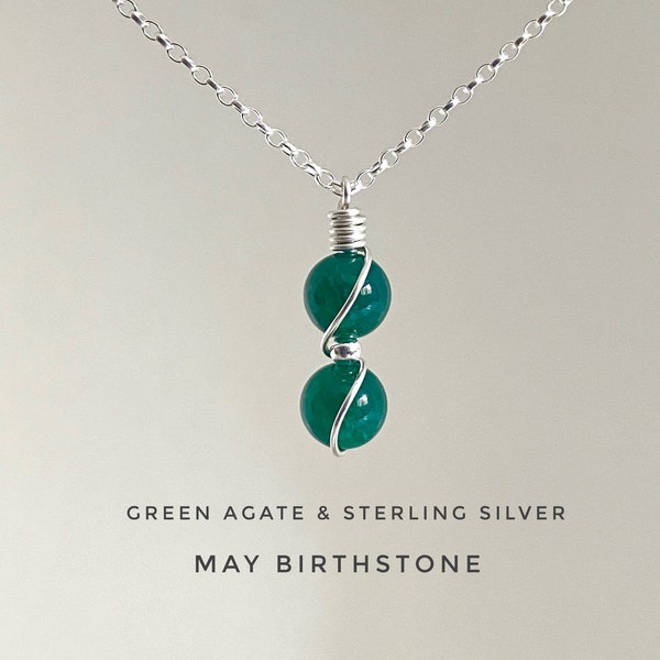 May Birthstone Necklace, Emerald Green Agate Necklace, May Birthday Gift, Birthstone Necklace