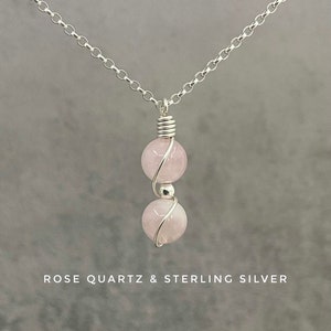 Rose Quartz Necklace, Minimalist Necklace, 925 Sterling Silver, Crystal necklace, Necklace for Girlfriend