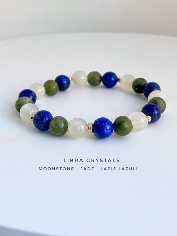 Libra Zodiac, Crystal Bracelet, Birthstone and Astrology gift, Lapis  Lazuli, Moonstone, Jade