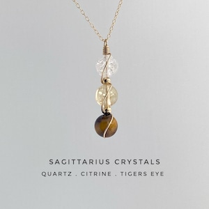 Handmade, Sagittarius Necklace, 14k Gold Filled, Birthstone and Astrology gift, Quartz, Citrine, Tigers Eye, Birthstone necklace