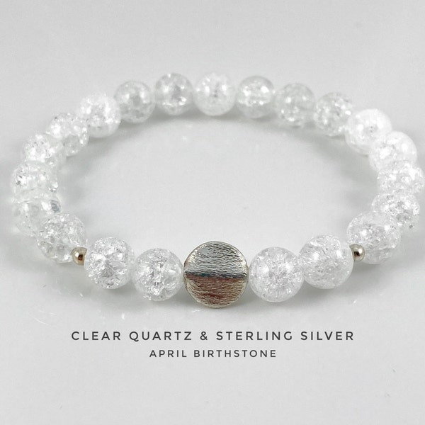 Clear Quartz bracelet, Sterling silver, Crystal bracelet, April Birthstone