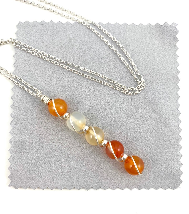 July Birthstone sterling silver Carnelian pendant necklace