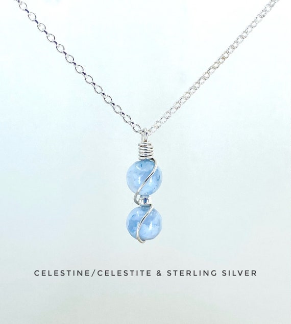 Buy Celestite Crystal Necklace/silver or Gold/rectangle/light Blue Online  in India - Etsy