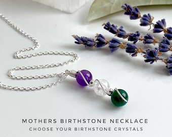 Mothers Birthstone Necklace, Personalised Mothers Day Gift, Family Necklace, 925 Sterling Silver, Genuine Crystals