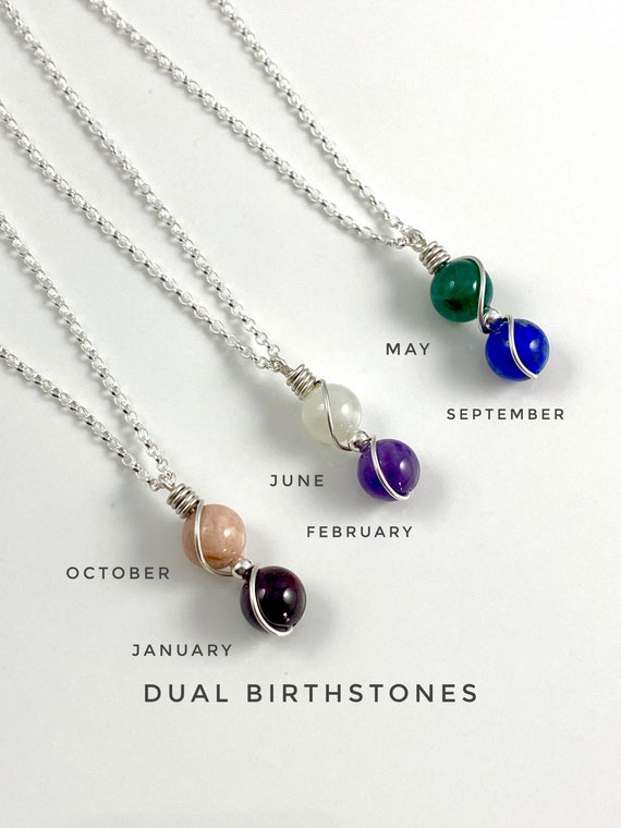 Personalized Double Birthstone Necklace Sterling Silver - Lamoriea