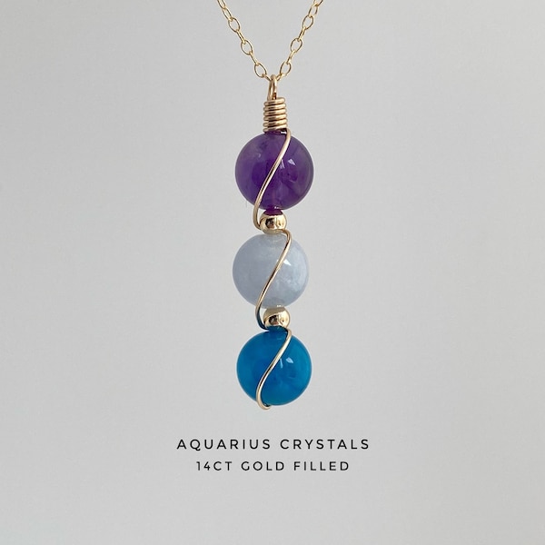 Aquarius necklace, Aquamarine Necklace, Amethyst Necklace , Apatite Necklace,  February Birthstone, Zodiac Necklace