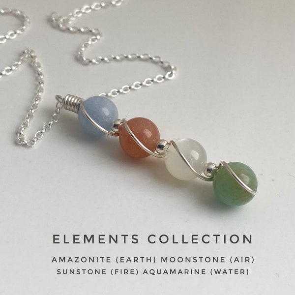 Nature Jewelry,  four elements, moonstone necklace, Aquamarine necklace, sunstone necklace, amazonite necklace