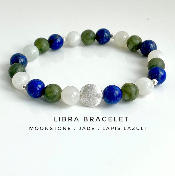 Libra Crystal Bracelet Moonstone Jade Lapis Lazuli 925 Sterling Silver Astrology Gift Zodiac Bracelet Etsy