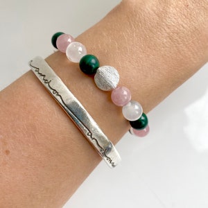 Taurus Crystal Bracelet, Rose Quartz, Malachite, Selenite, 925 Sterling Silver, Astrology Gift, Zodiac Bracelet image 3