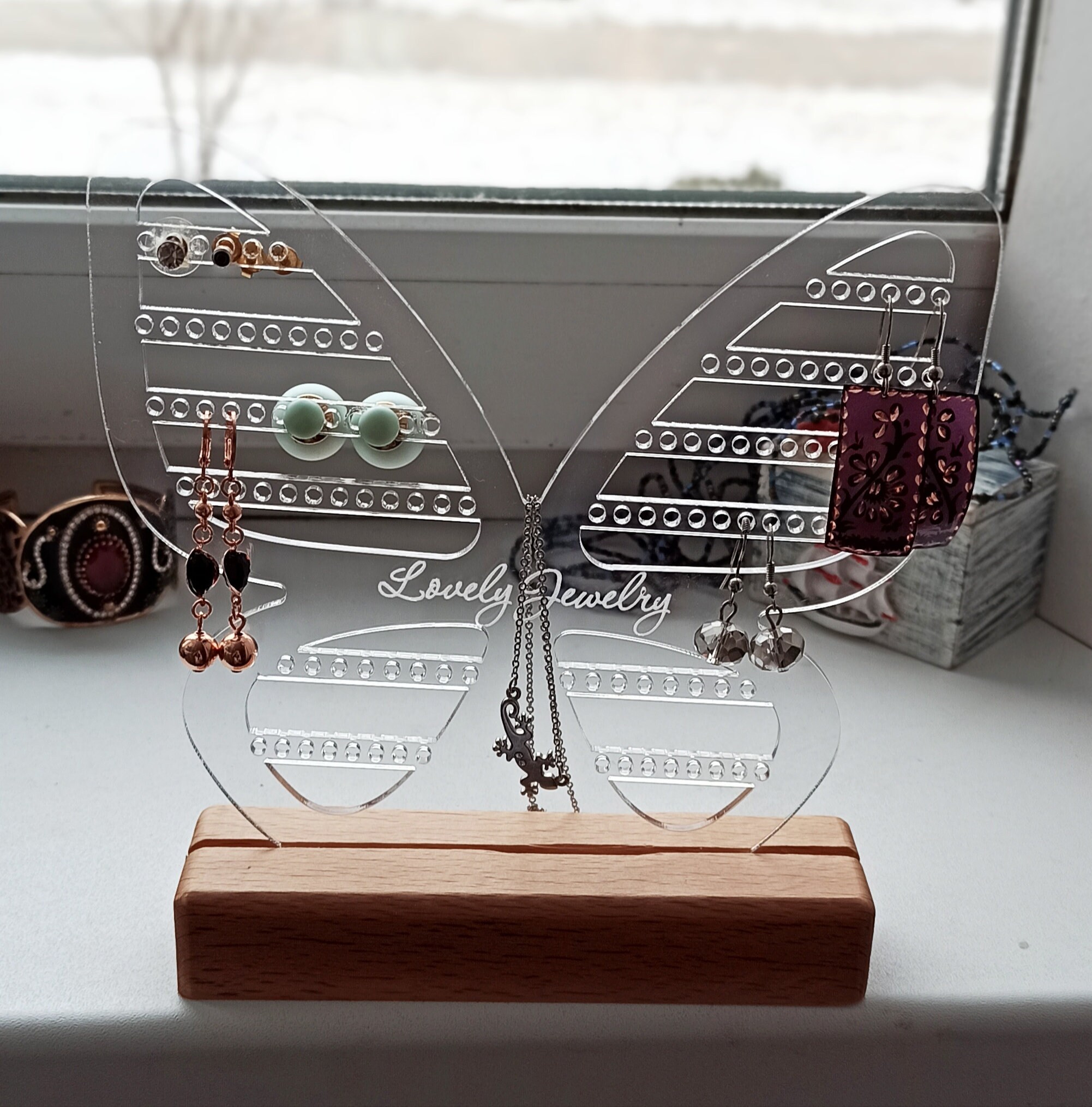 Personalized Jewelry Display Acrylic Jewelry Stand Wood Etsy