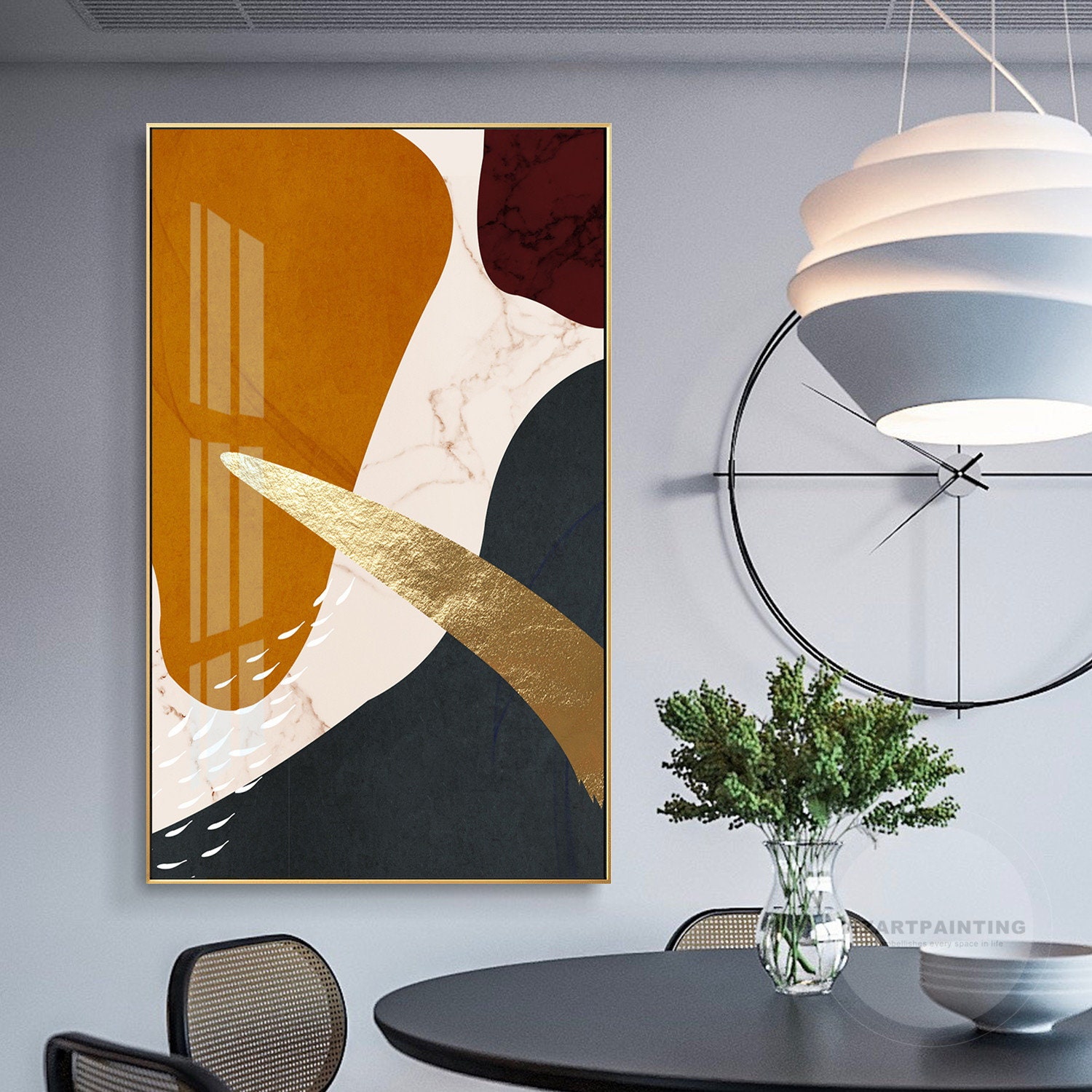 Framed Wall Art Abstract Gold Gray Print Painting Large Wall Etsy