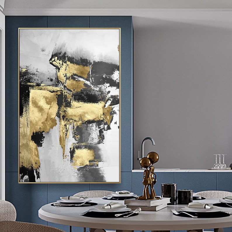 Framed Wall Art Modern Abstract Gold Black Print Painting on Etsy