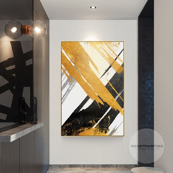 Framed Wall Art Abstract Gold Black Prints Painting on Canvas Etsy