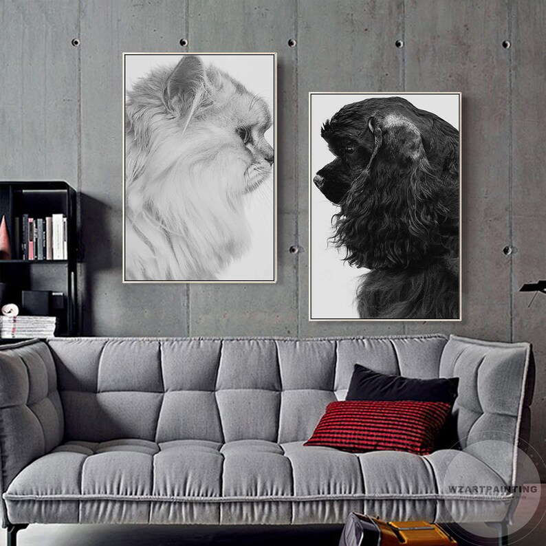 Framed Wall art Set of 2 Prints Framed Cute Lovely Cat Dog Etsy