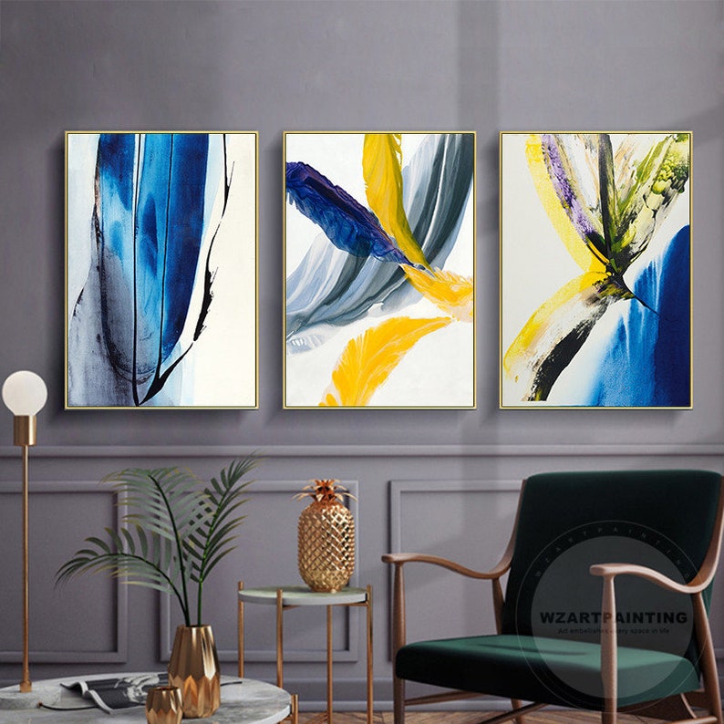 Framed Wall Art Set of 3 Prints 3 Piece Modern Abstract Navy Etsy