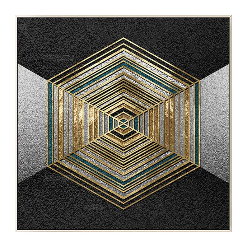 Framed Wall Art Modern Geometric Gold Silver Black Print | Etsy