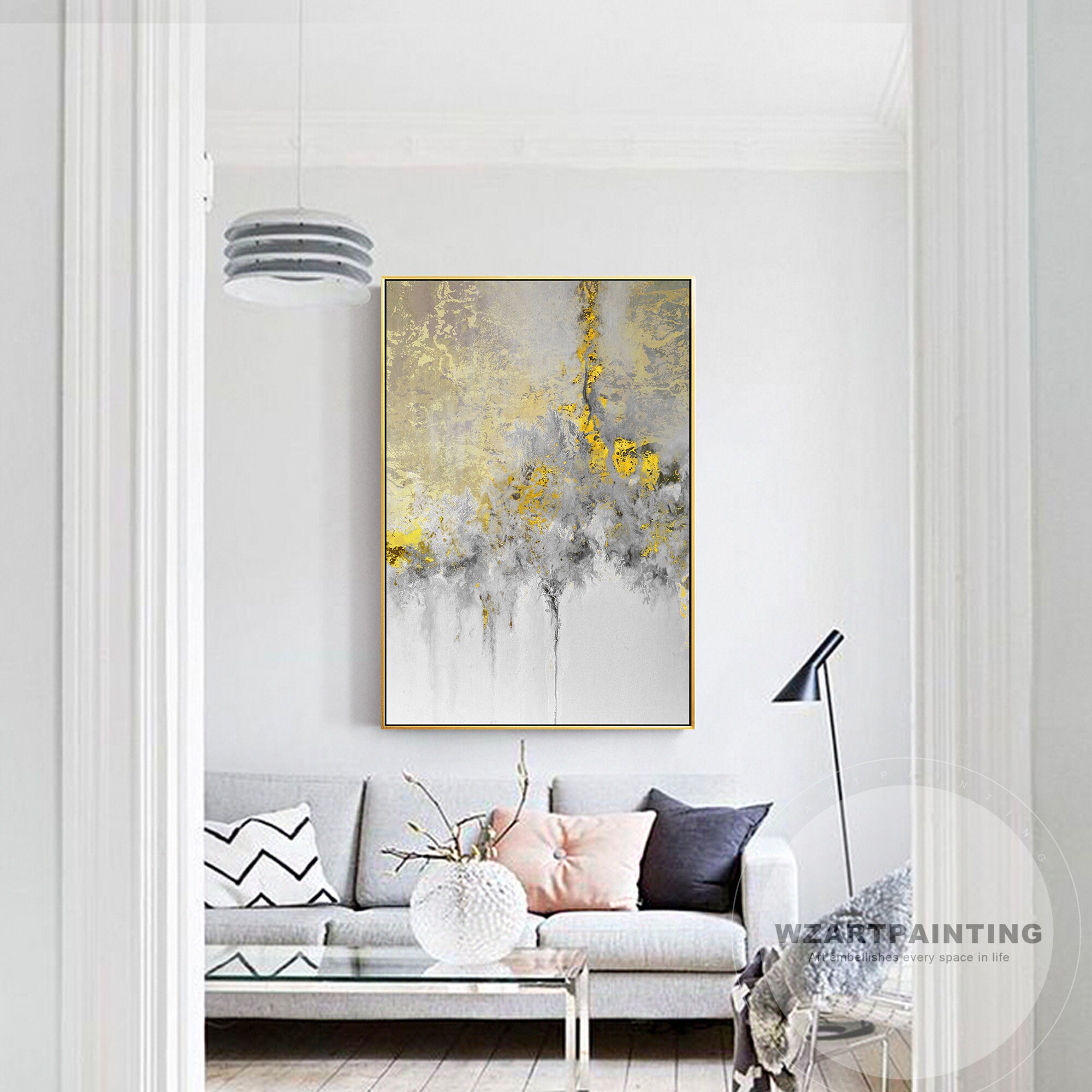 Framed Wall Art Abstract Gold Grey Wall Art Print Painting on Etsy