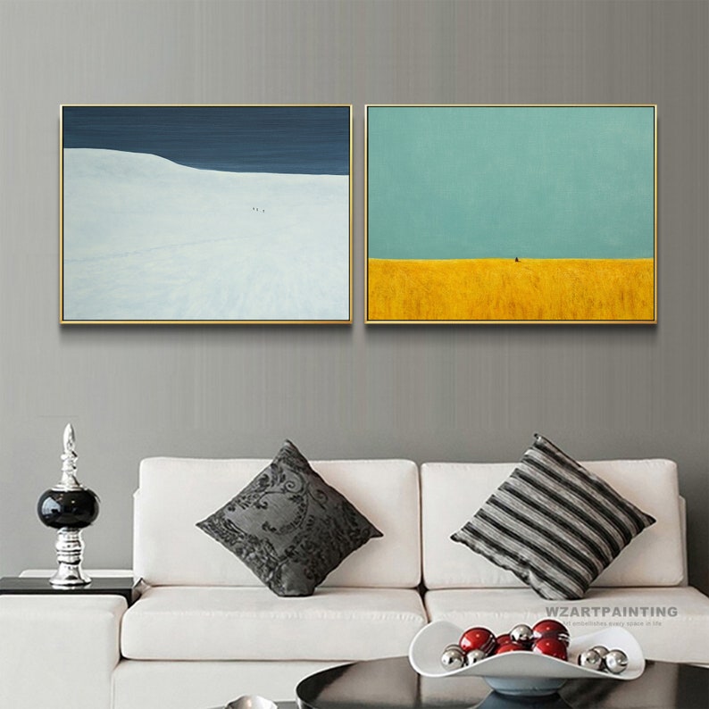 Framed Wall Art Set of 2 Prints Abstract Navy Blue Yellow Etsy