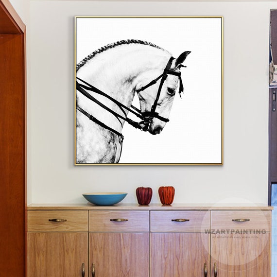 Framed Wall Art Modern White Horse Animal Print Painting Horse Etsy