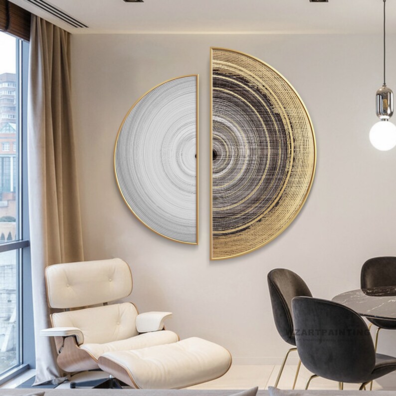 Set of 2 Framed Wall Art Geometric Abstract Grey White Brown Etsy