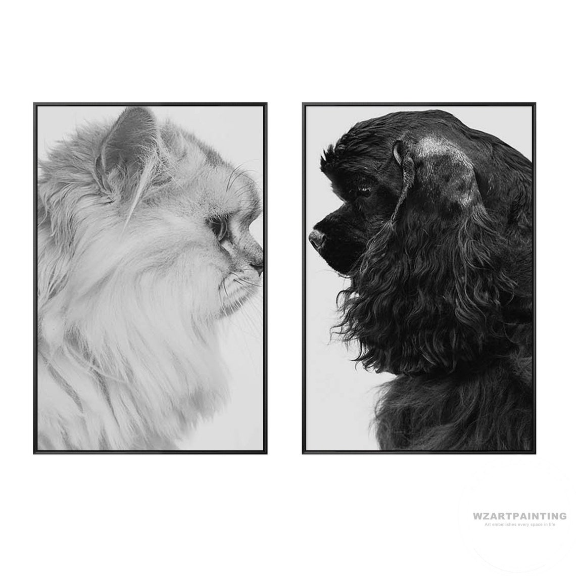 Framed Wall art Set of 2 Prints Framed Cute Lovely Cat Dog Etsy