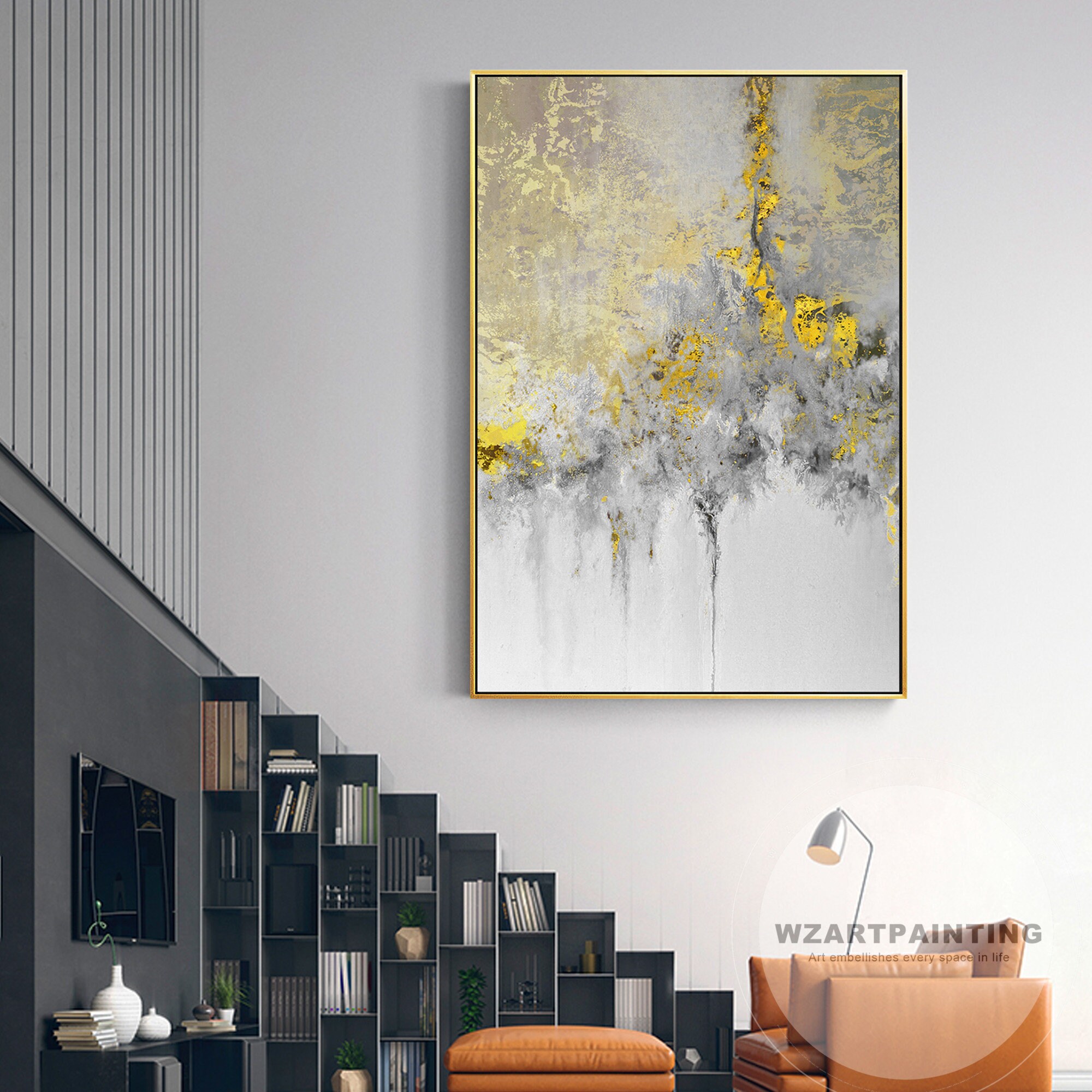 Framed Wall Art Abstract Gold Grey Wall Art Print Painting on Etsy