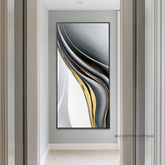 Framed Wall Art Modern Abstract Gold Black Gray Print Painting Etsy