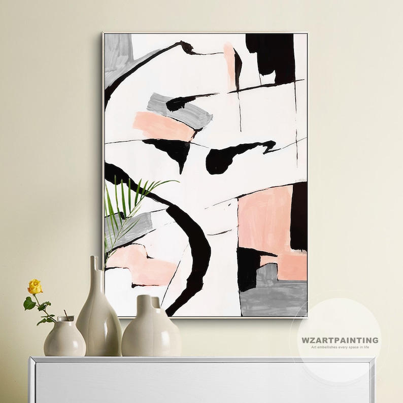 Framed Wall Art Abstract Pink Black Grey Color Print Painting Etsy