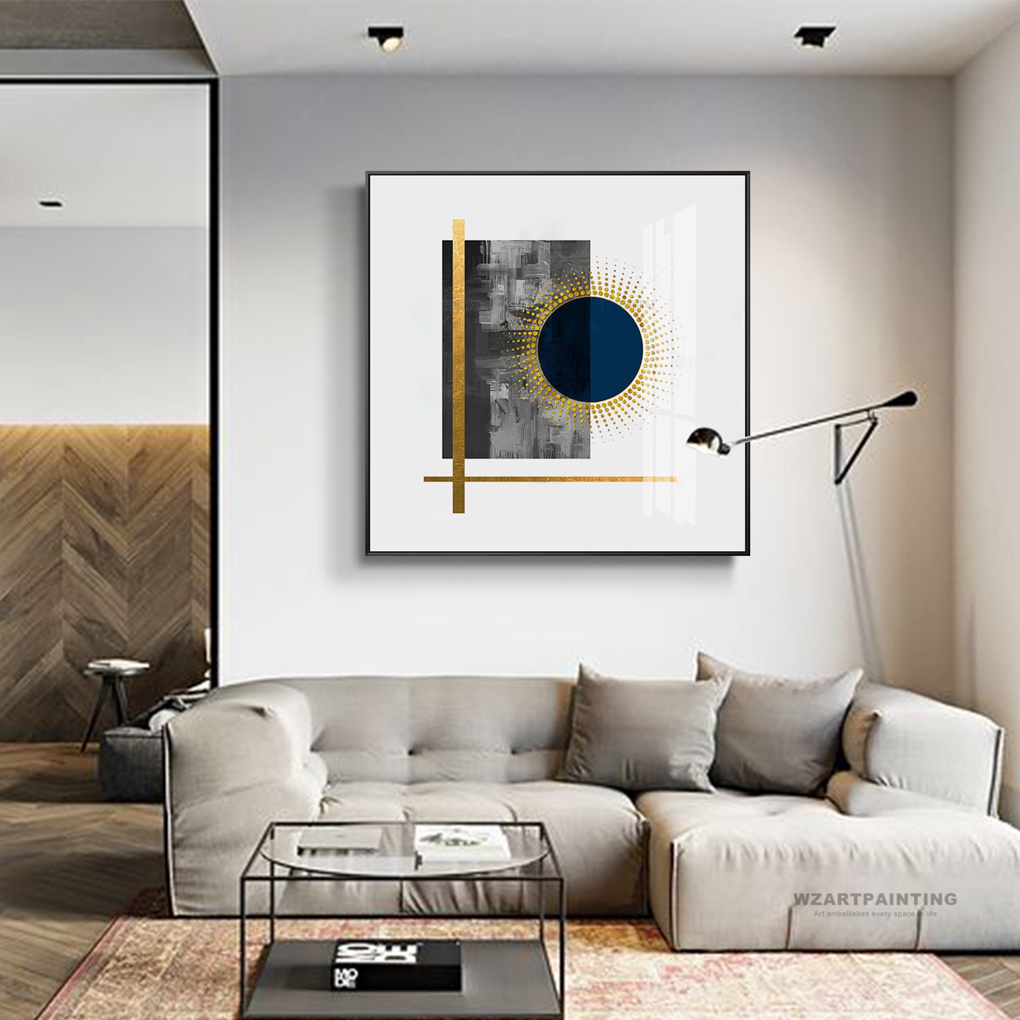 Framed Wall Art Geometric Gold Navy Blue Black Abstract Print Etsy