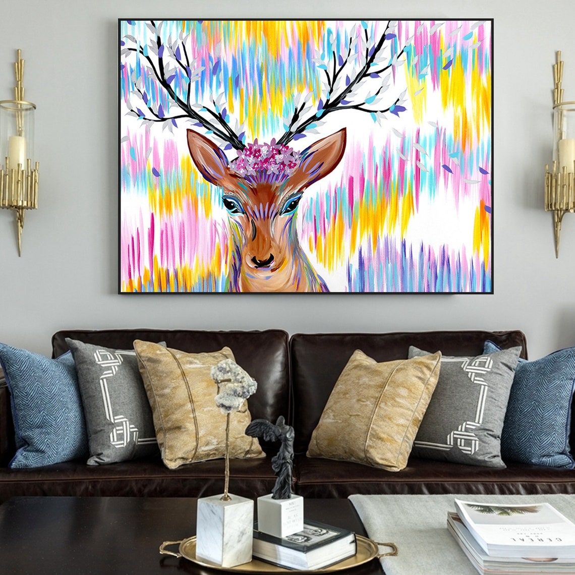 Framed Wall Art Deer Animal Print Painting Wall Art Print Etsy