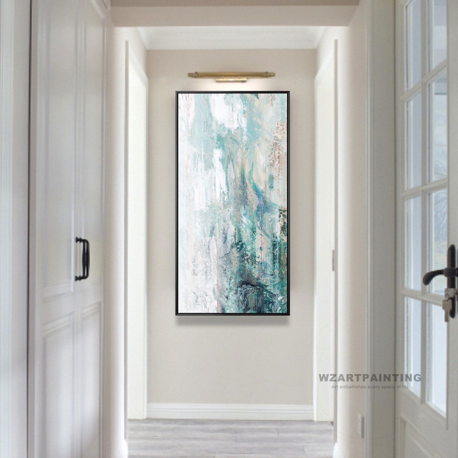 Framed Wall Art Modern Abstract Blue Green Brown Grey White Etsy