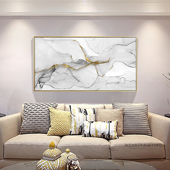 Framed Wall Art Abstract Gold Black White Seascape Ocean Etsy