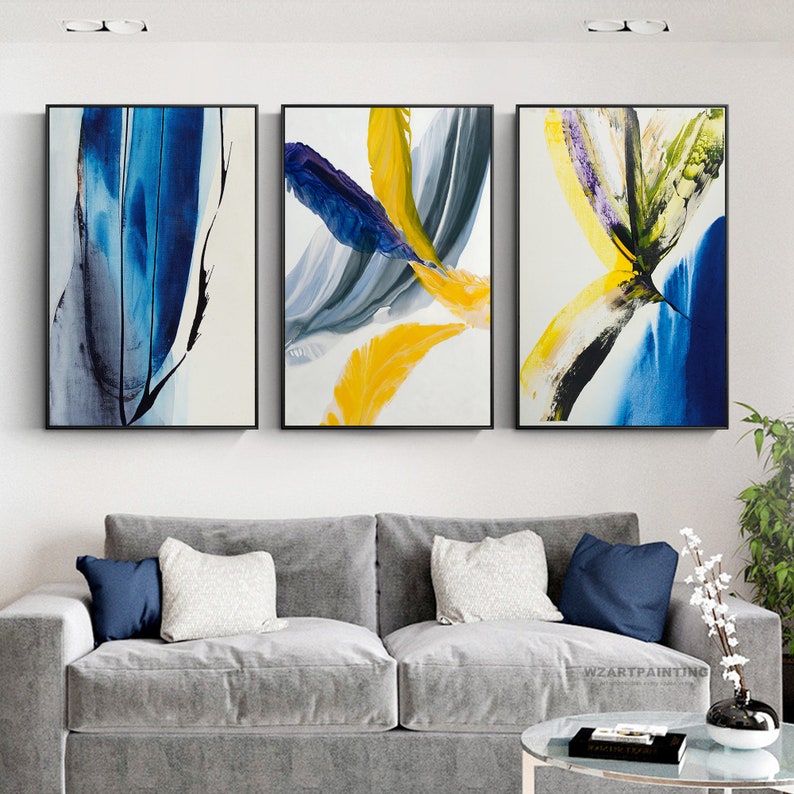 Framed Wall Art Set of 3 Prints 3 Piece Modern Abstract Navy | Etsy