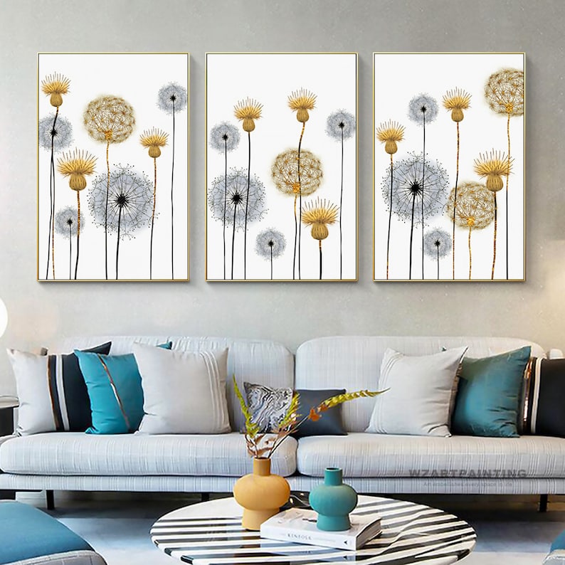 Frame Wall Art Set of 3 Nordic Style Dandelion Plant Canvas Etsy