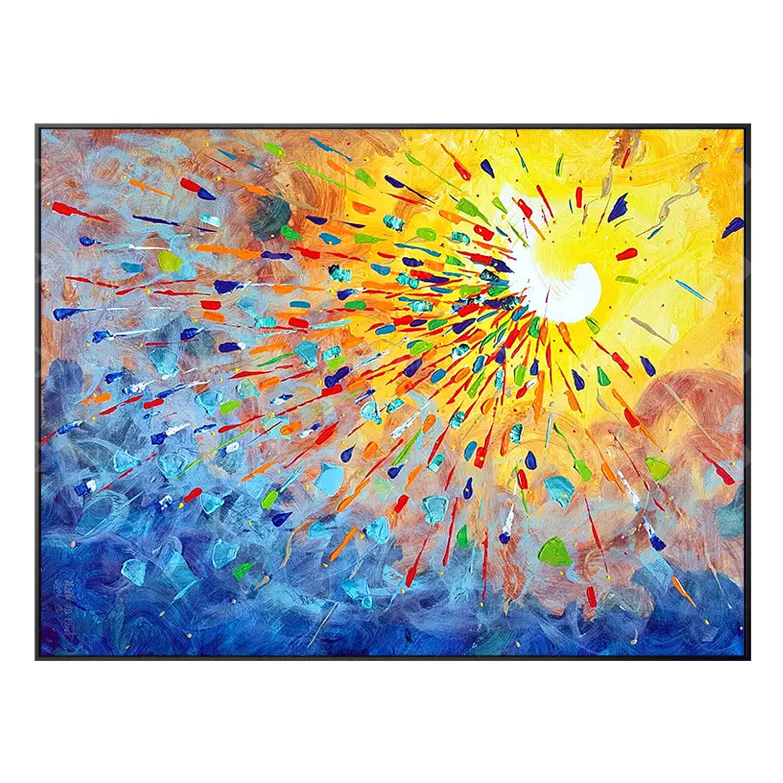 Framed Wall Art Yellow Blue Red Abstract Print on Canvas Etsy