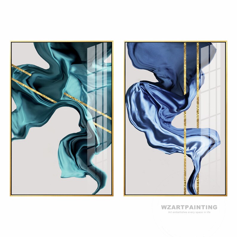 Framed Wall art Set of 2 Prints Geometric Abstract Gold Navy Etsy
