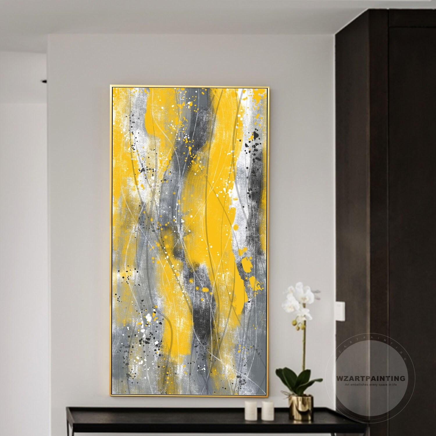 Framed Wall Art Modern Abstract Yellow Black White Landsacpe Etsy