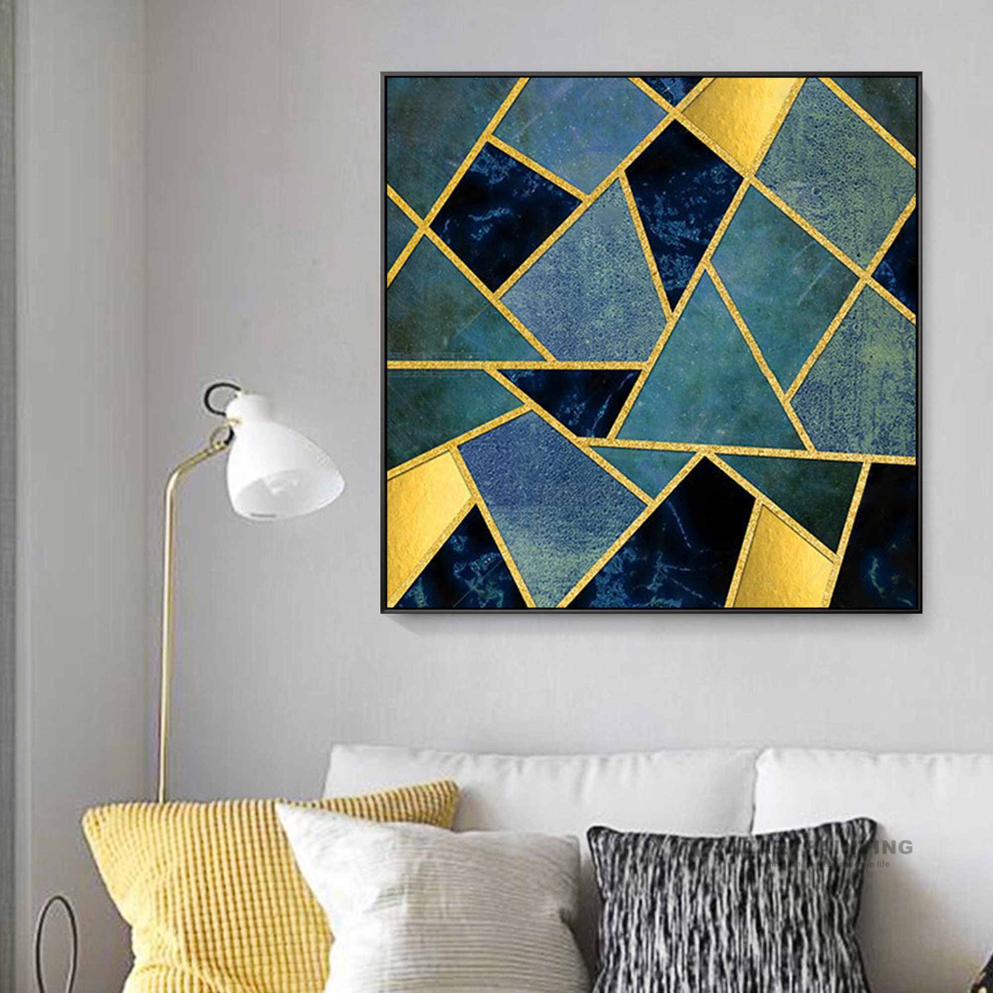 Framed Wall Art Modern Geometric Gold Black Navy Blue Green Etsy