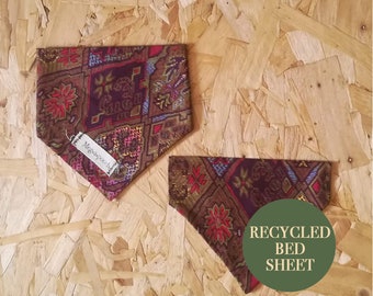 Eco Friendly Pet Accessories / Brown Floral / Pet Bandanas / Zero Waste / Tie And Snap / Dog Gift / Puppy Gift / Reused / Recycled /Handmade