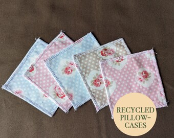 Lingettes réutilisables pour le visage / Paquet de 5 / Réutilisables / Sans plastique / Respectueux de l'environnement / Zéro déchet / Recyclé / Lavable / Bambou / Tissu éponge / Fleur