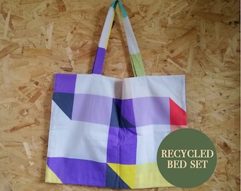 Large Tote Bag / Reusable Bag / Geometric Bag / Shoulder Bag / Zero Waste bag / Eco Waste Bag / Reused / Recycled / Handmade /Small Business