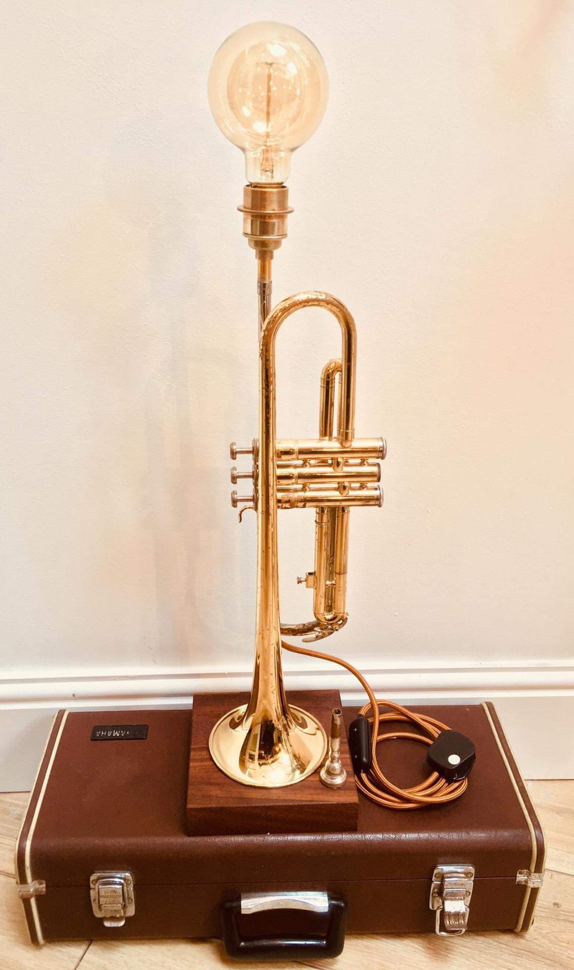 Handmade Reclaimed Wood & Brass Trumpet Table Lamp Etsy