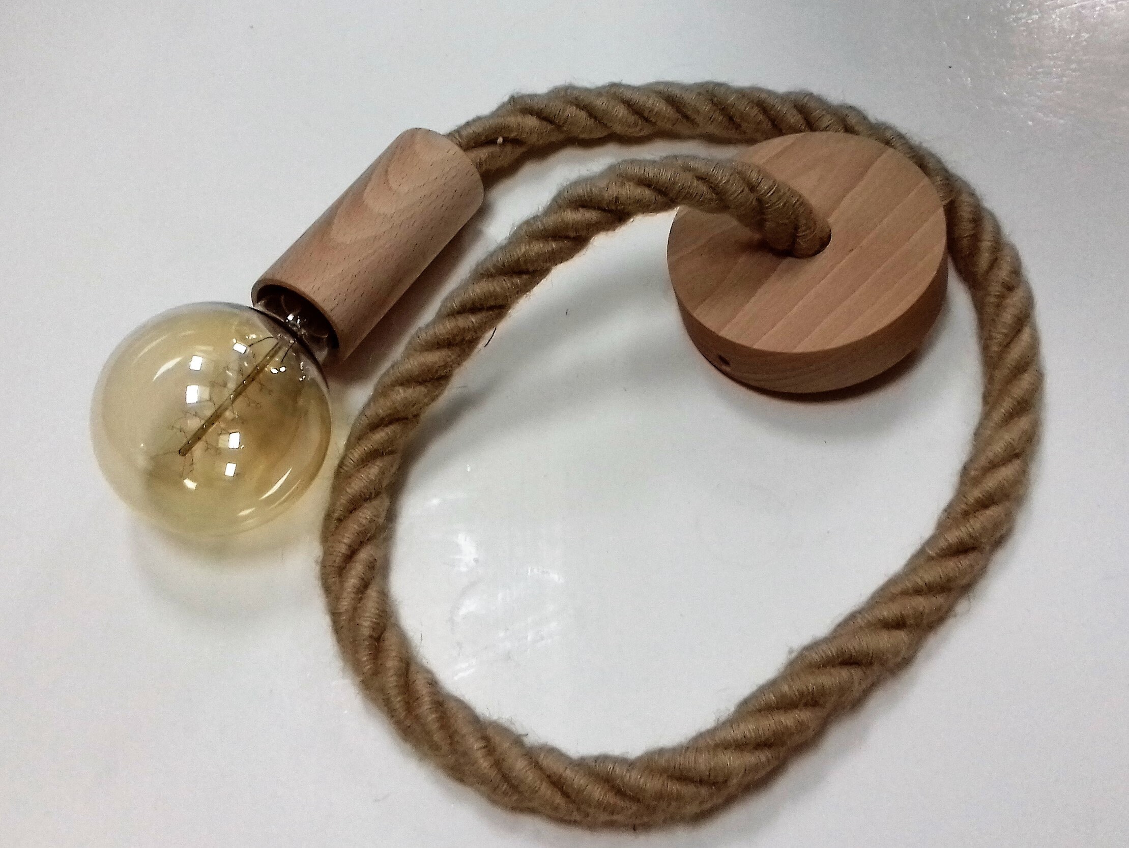 Jute Rope Ceiling Light With Wooden Rosette & Lamp Holder Etsy