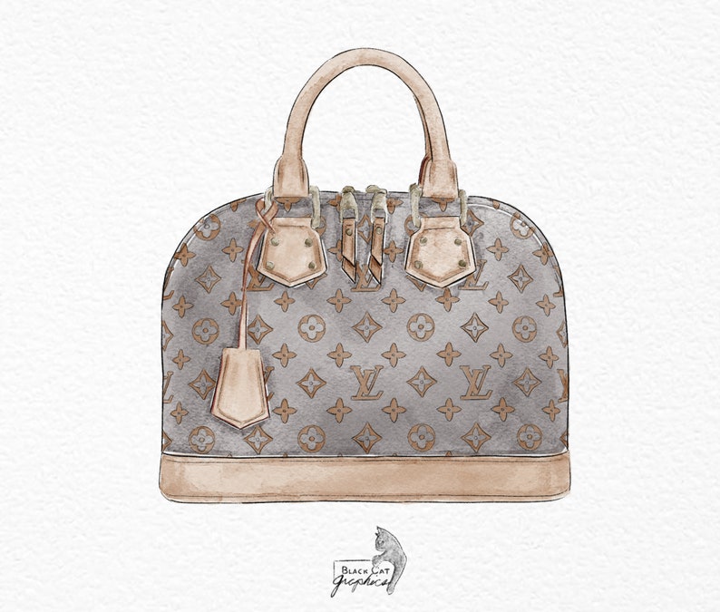 Watercolor Louis Vuitton bag Alma lv monogram Handbag clipart | Etsy